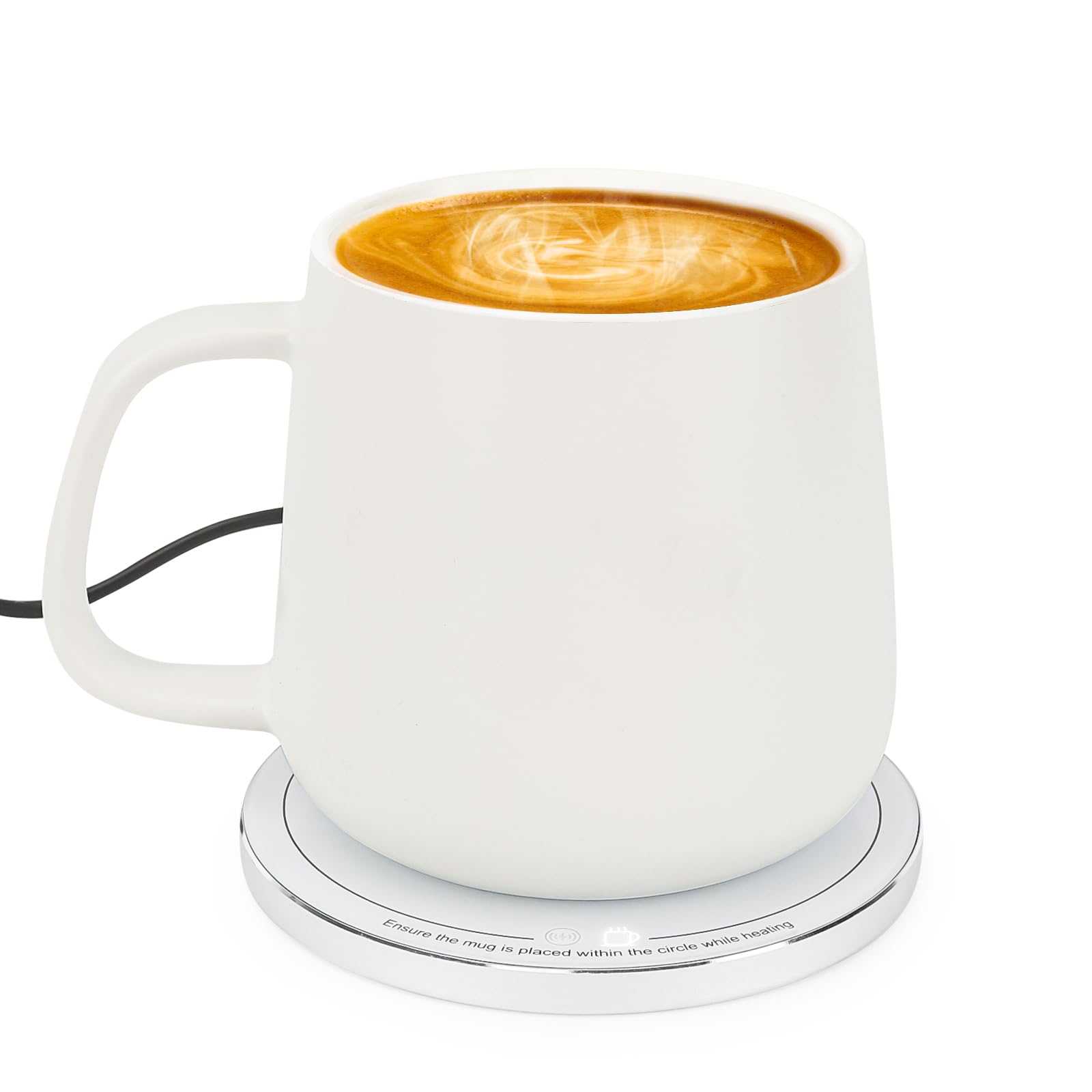 Self-Heating Ceramic Mug Set - 131°F / 55°C Optimal Temperature Control, Wireless 15W Phone Charging Pad - 12.8 fl oz/380 mL Capacity with USB-C Power Adapt (White)