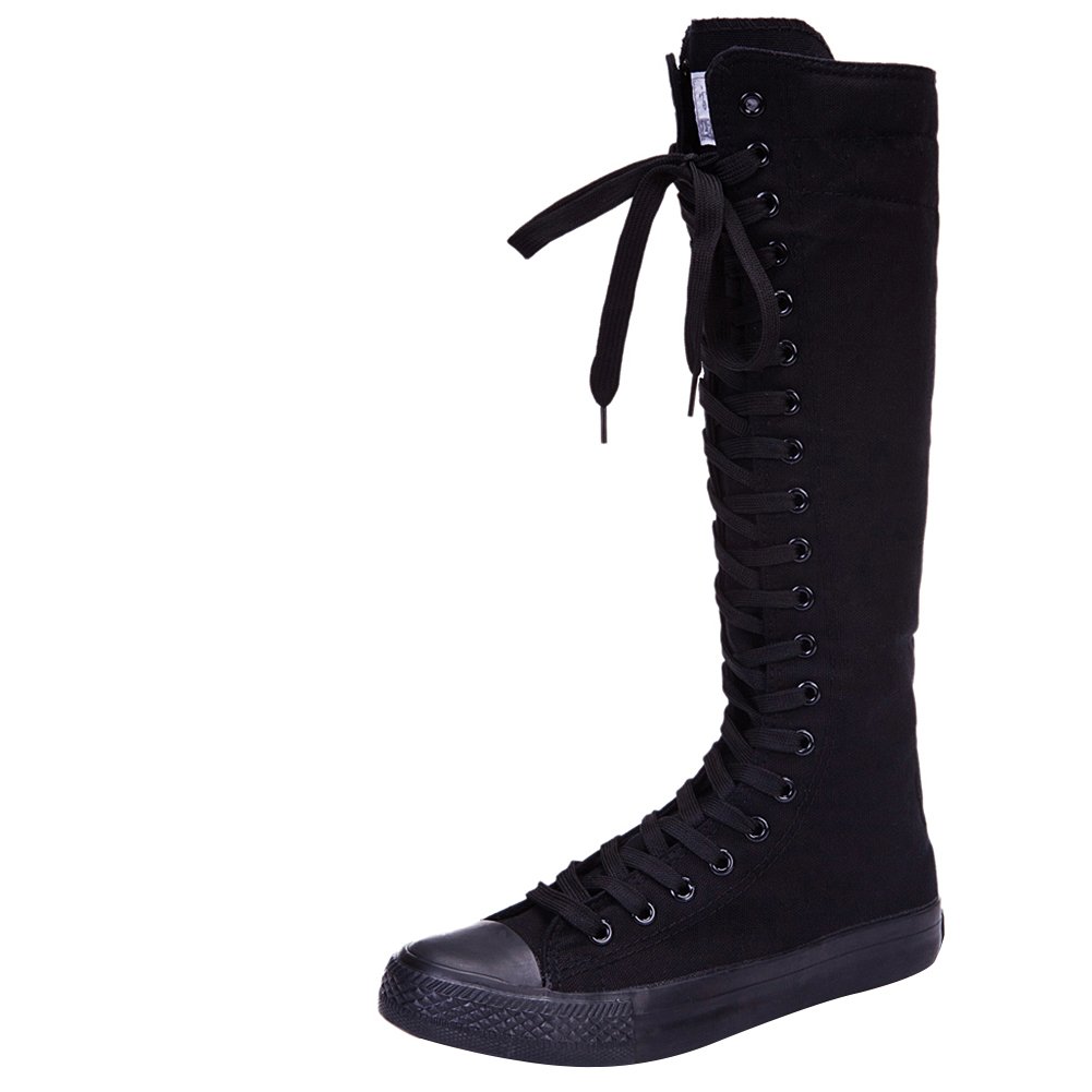 knee high canvas lace up boots