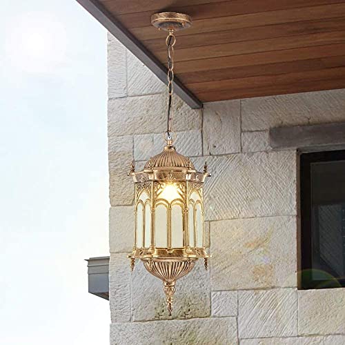 Lámpara colgante E27 de aluminio fundido y vidrio para techo exterior de jardín