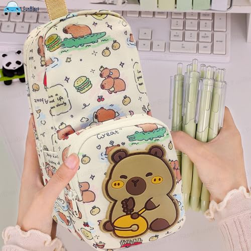 Image of FunBlast Pencil Pouch for Kids, Girls - Large Capacity Multipurpose Stationery Zipper Pouch for Kids & Adults, Kawaii Aesthetic Pencil Case Organizer, Cute School Supply Bag (BG)