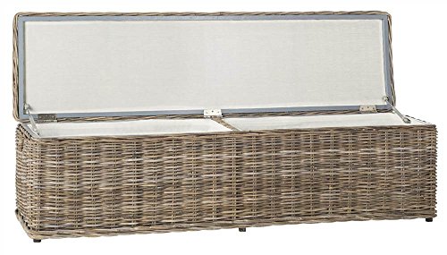 Image of SAFAVIEH Furniture - Caius Rattan Trunk - Grey - Rattan - Coastal Woven Design - Ideal for Living Room, Entryway, Bedroom, 63 inch W x 18.1 inch D x 18.7 inch H - Fully Assembled (SEA7017A)