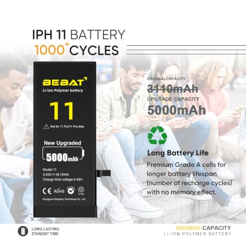 Image of Replacement for iPhone 11 Battery, 5000mAh High Capacity Li-ion Polymer Replacement Battery for Model A2111, A2223,A2221 with Professional Repair Tool Kits
