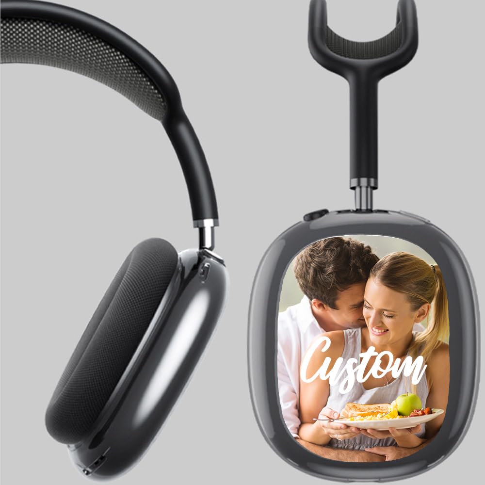 Custom Silicone Case Cover for AirPods Max 1/2 2024 Headphones Photo Logo Text, Clear Soft TPU Ear Cups Covers, Accessories Anti-Scratch Protector,