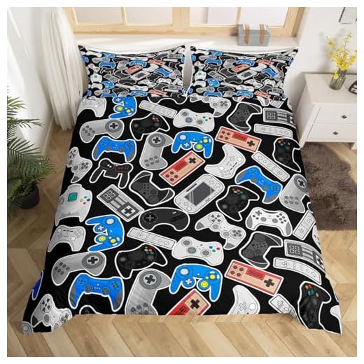 BrandMac Gamer Kinder-Bettwäsche-Set 135x200 80x80 Baumwolle Controller Player 3 Jungen-Spiele-Trösterbezug-Set, Videospiele Reversibel Bettwäsche-Set, für Kinder, Mädchen, Jugend-Spielzimmer-Dekor, Moderne Spieler-Konsole-Spieler-Bettbezug Spieler Joystick-Tagesdecke, 135x200