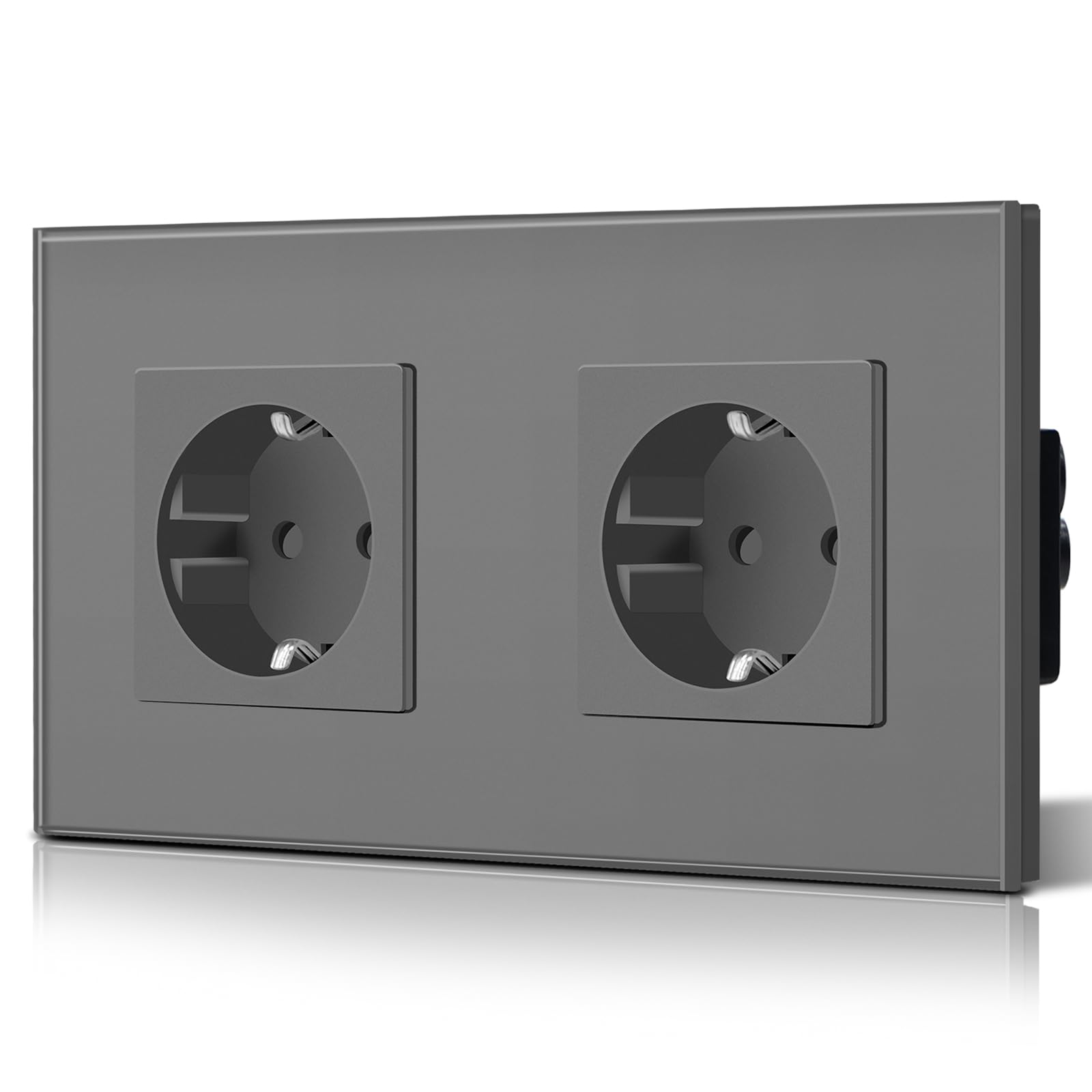 BSEED Enchufe de Pared con Cristal,Enchufes Dobles Empotrados,Toma de Corriente,Seguridad infantil,Fácil de Instalar,M Serie,2 Enchufes,157mm Gris
