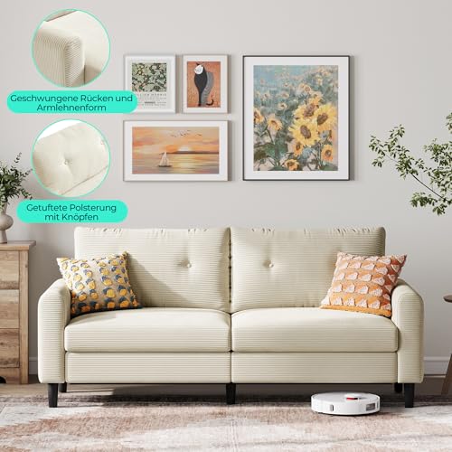 LINSY HOME Sofa 3 Sitzer, 201cm Breit Sofas mit Verstellbarer Sitztiefe, Kleine Sofacouch für Wohnzimmer Schlafzimmer Wohnung Büro - Beige – Bild 6