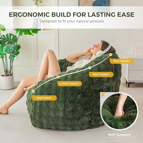 Image of MAXYOYO Giant Bean Bag Chair for Adults, Stuffed Shell-Shaped Large Bean Bag Couch, Cozy Living Room Chair with Filler, Floor Sofa Lazy Sofa for Bedroom Living Room, Green, Standard