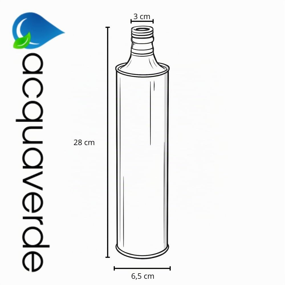 acquaverde | 24 Bottiglie in Latta 750 ml per Olio di Oliva, Contenitore Alimentare, NUOVO Design Elegante, Incluso Tappo Prefilettato in Metallo con Salvagoccia