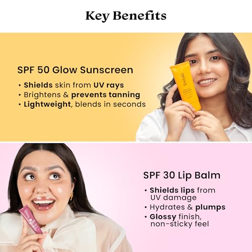 Image of Foxtale SPF Power Pair | SPF 50 Glow Sunscreen & SPF 30 Brightening Lip Balm | Broad Spectrum UV Protection | Prevents Tanning & Pigmentation | Hydrates & Brightens Skin & Lips | With Vitamin C, Niacinamide, Peptides & Hyaluronic Acid | Lightweight, Non-Greasy, No White Cast | Daily Face & Lip Sun Protection