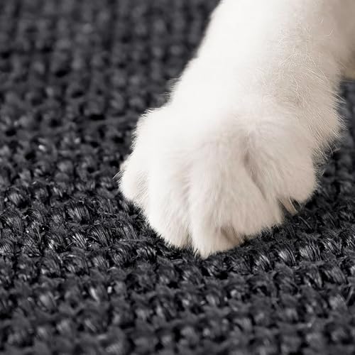 Image of Graciadeco Black Cat Scratching Mat Sisal, 2 Packs Sisal Fabric Large Cat Scratching Pad for Indoor Cats with Adhesive Hook Loop Tape, Wall Scratchers for Indoor Cats 23.6 inch x 15.7 inch