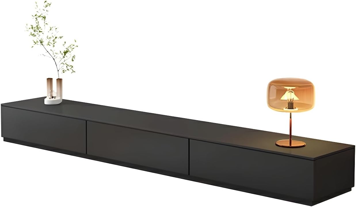 LITFAD Modern TV Console Manufactured Wood TV Media Stand in Black with Drawers, Gaming Entertainment Center Media Stand - 63" L x 12" W x 10" H