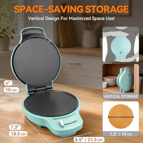 Image of Baker's Friend Waffle Cone Maker Machine with Browning Control, 7.5 inch Ice Cream Cone Maker, Cone Roller & Bowl Press Included,Thin Waffle Maker Crispy, Nonstick Waffle Bowl Maker,Aqua
