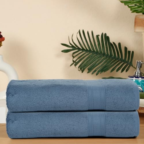Image of Arvind 100% Cotton Towels for Bath | Towels for Bath Large Size | 500 GSM Bath Towel - Soft & Absorbent | 2 Piece Bath Towel for Men /Women | Urban Comfort | 70 cm x 140 cm - Dark Blue