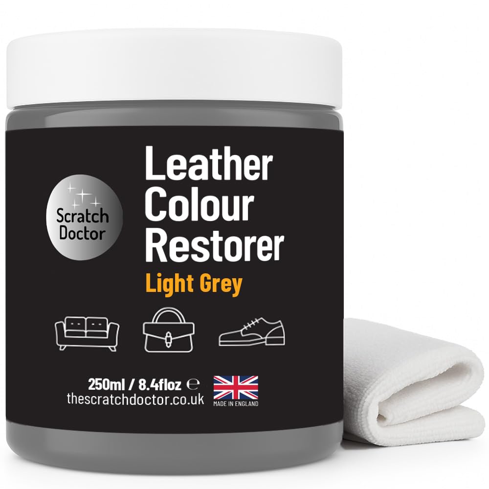The Scratch Doctor Light Grey Leather Colour Restorer Recolouring Balm Repair Treatment For Faded & Worn Absorbent Leather Furniture, Sofas, Chairs (, 250Ml)
