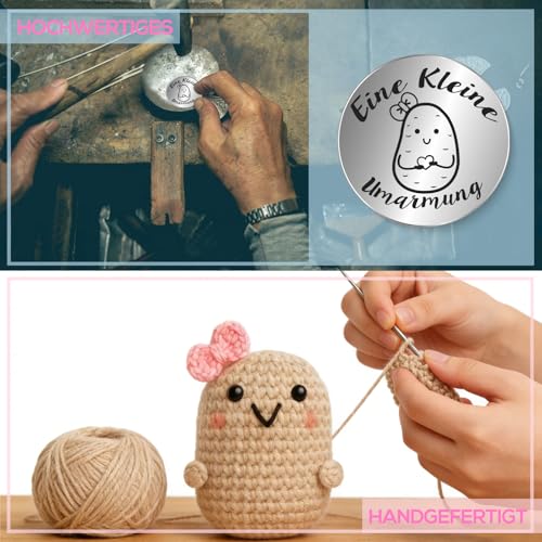 Tixlux Pocket Hug Positive Kartoffel Figur, Handgefertigte Strickwolle Mini Kartoffel Dekorationsfigur mit Glücksbringer (Silber I), Mutmacher Geschenk, Gute Besserung, Einschulung