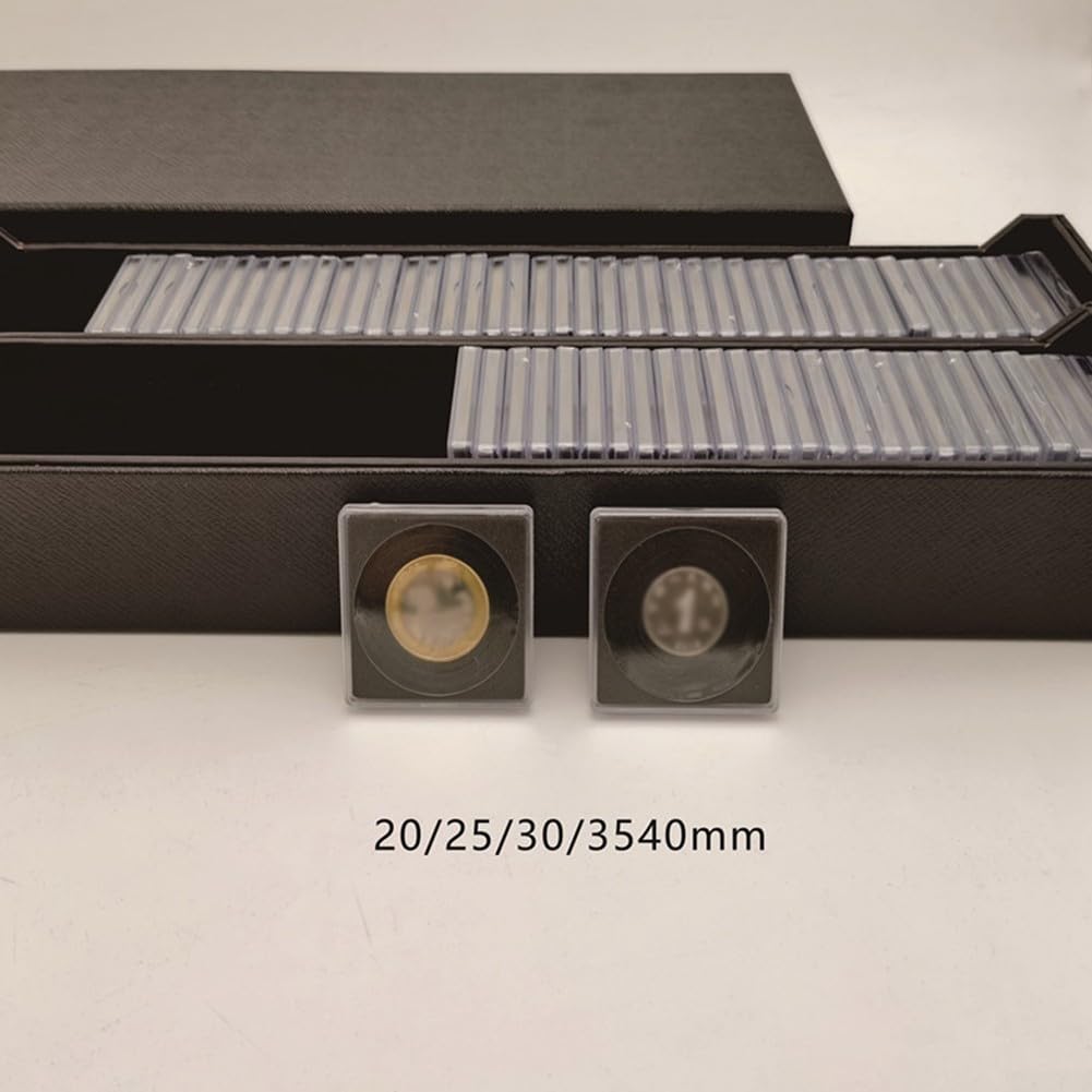 Caja cuadrada de 100 monedas de clasificación antioxidante Caja cuadrada de almacenamiento de cápsulas de monedas adecuado para monedas de diferentes tamaños (negro)