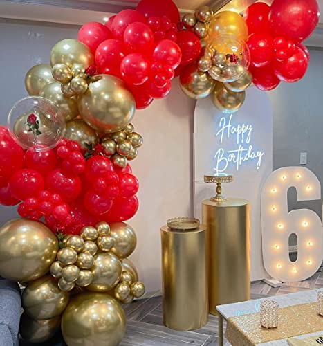 Image of Red and Gold Balloon Arch Kit, ADOINBY 140Pcs Gold Balloon Red Balloon Confetti Balloon 18 12 10 5 Inch Different Size Balloons for Valentine's Day Wedding Birthday Engagements Anniversary Decoration