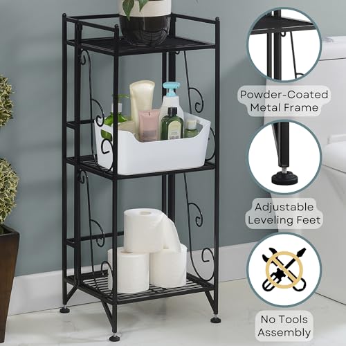 Image of Convenience Concepts Xtra Storage 3 Tier Folding Metal Shelf with Scroll Design, Black