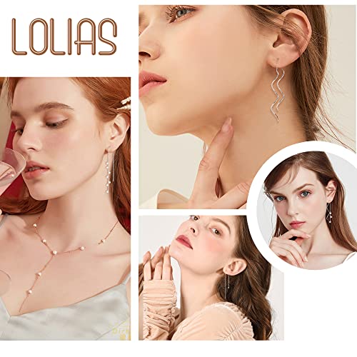 LOLIAS 8Pairs Threader Earrings Chain Earrings Tassel Earrings for Women Stainless Steel Double Twist Wave Drop Dangle Earrings with Rhinestones Lightweight Long Chain Earrings Set4