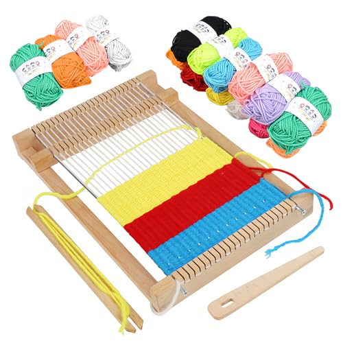 Euablfo Telaio per Tessitura per Bambini, 29×19 cm Telaio per Tessitura in Legno, per Principianti Che Vogliono Tessere e Disegnare, con Filati e accessori Fatti a Mano