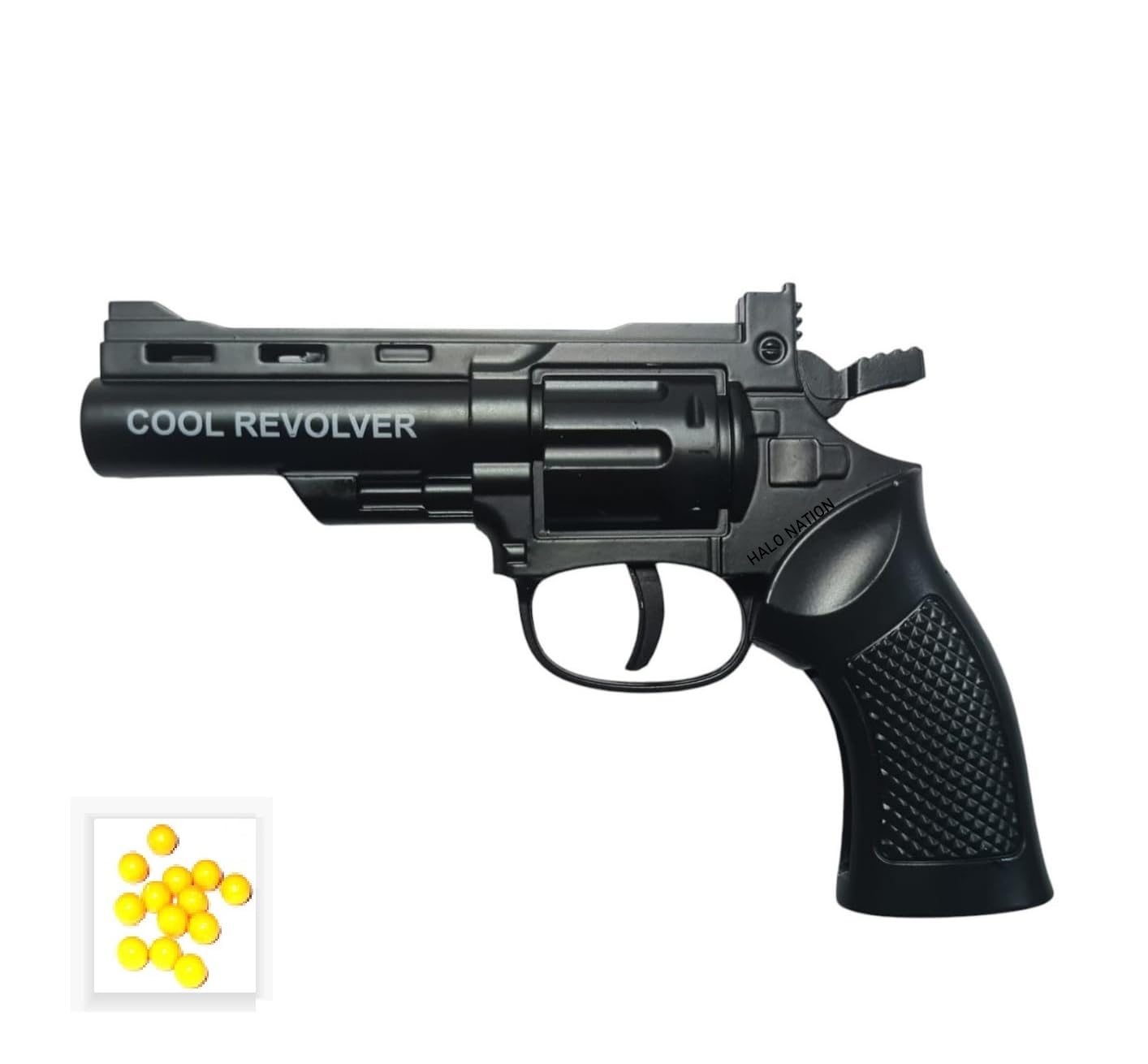 HALO NATION® Mini Revolver Metal Gun Toy with 100 BB Bullets Gun Toy for Boys Diecast Foldable Pistol Display Collection - Black
