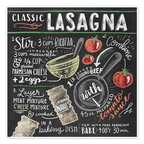 Posterlounge Receta de lasaña (inglés) Póster de Lily & Val 40 x 40 cm Cuadros Decoración para la pared
