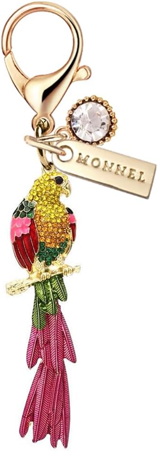 MC406 Crystal Scarlet Macaw Lobster Clasp Charm for Women with Velvet Bag (Rainbow,1 Piece)