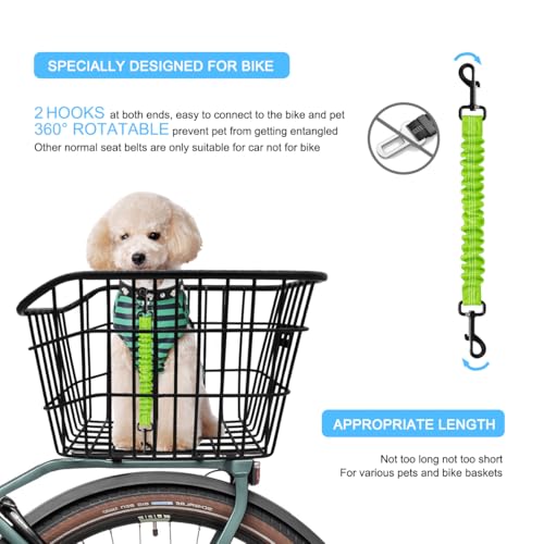MATTISAM Dog Seat Belt for Bike Basket, Retractable Bicycle Dog Seatbelt, Elastic Pet Safety Leash Harness for Cat, Dog Leash Extension Attachment Shock Absorbing Lead Extension Absorber (Green)