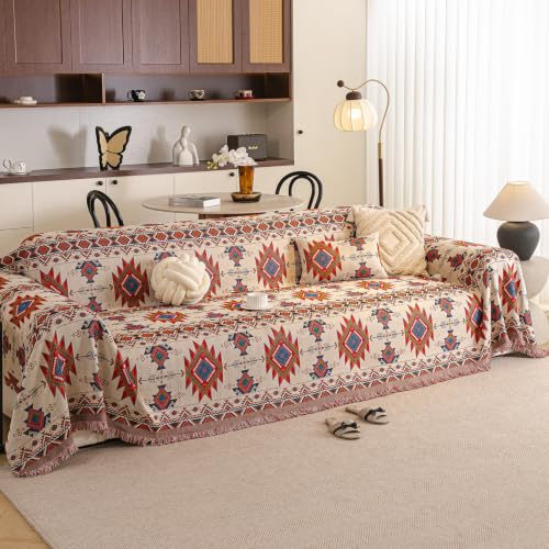 DREAMINGO Cream Beige Tribal Geometric Couch Cover Vintage Sofa Cover
