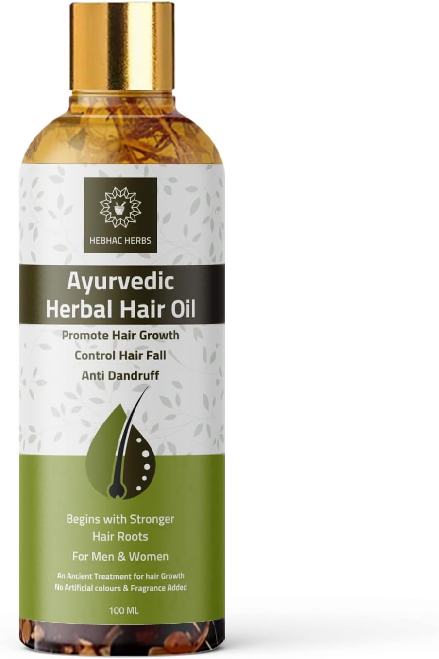 Ayurvedic Herbal Hair Oil Made with 21 Ayurvedic herbs for Hair Growth and Anti Dandruff, Hair Fall control, Thick and Long hair By Hebhac Herbs (100ml)