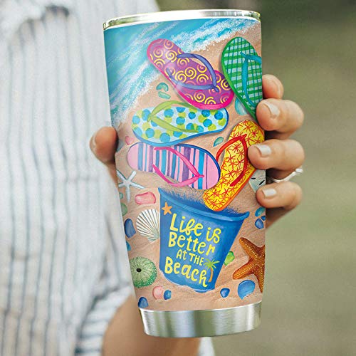 64HYDRO 20oz Beach Tumbler, Sea, Ocean, Gifts, Life is Better at the Beach, Coffee Tumbler for Women, Stainless Steel Double Wall Vacuum Insulated Coffee Mug, Travel Cup with Lid - Image 4