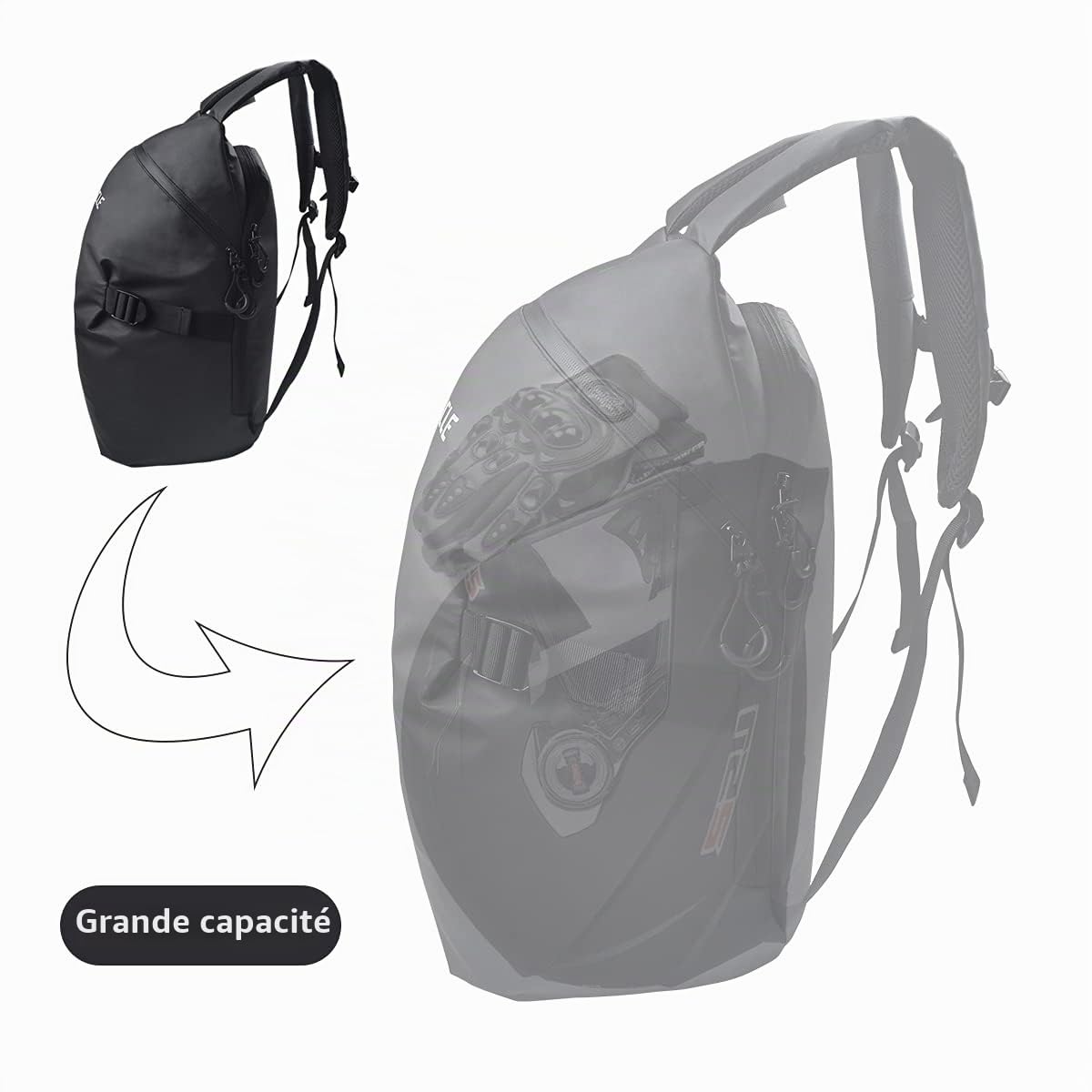 Sac à dos réfléchissant imperméable de grande capacité pour casque de moto, Noir, Taille Unique