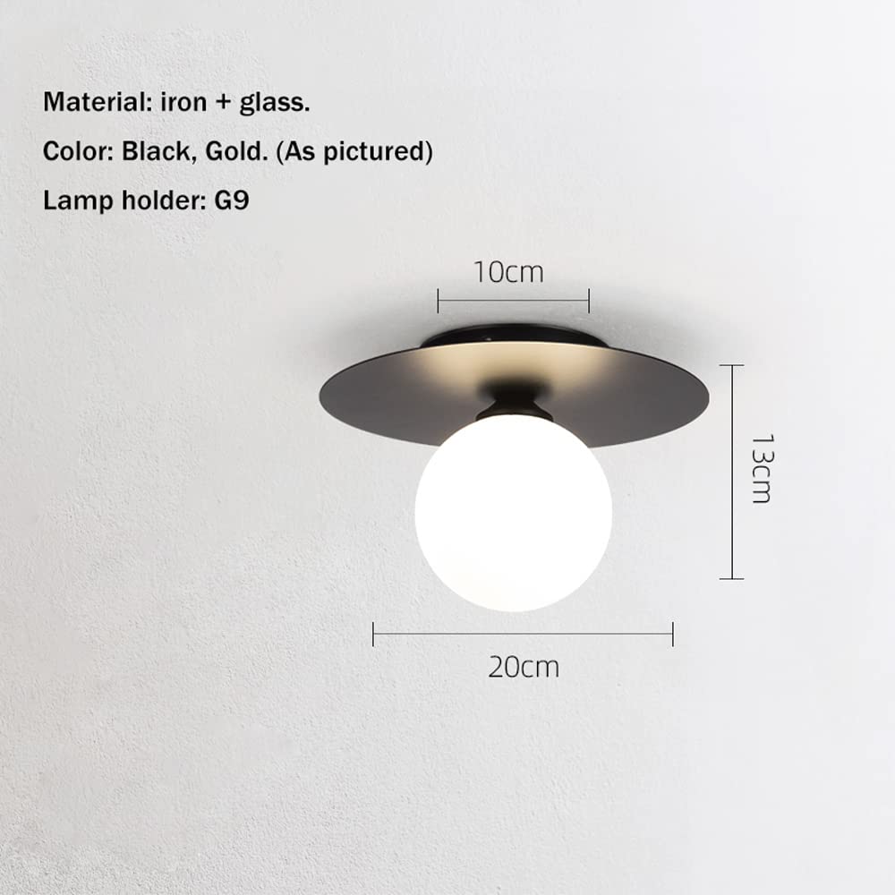 Lampa sufitowa Globe z matowym szkłem, półwpuszczane lampy sufitowe, metalowe oświetlenie korytarza, oświetlenie wnętrza jadalni, czarno-złote lampy wiszące do lampy