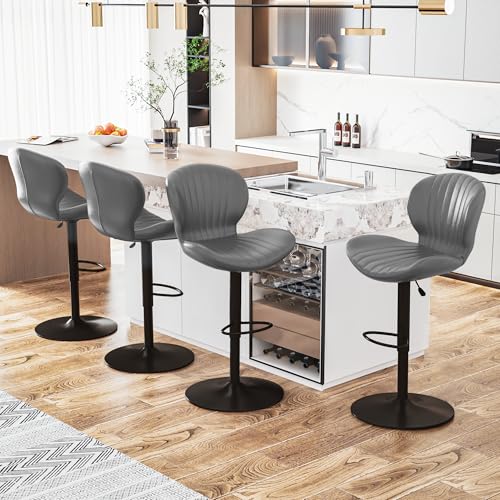 Image of Waleaf Modern Adjustable Bar Stools Set of 4, Faux Leather Upholstered Swivel Counter Stools, Counter Height Bar Stools with Large Base, Easy 5 Minute Assembly for Kitchen Island