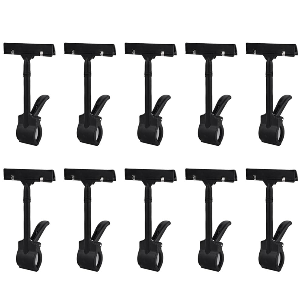 10 Pack ABS Plastic Merchandise Sign Clip, Sign Holder 180 Degrees Rotatable Pop Clip-on Holder Price Display Tag for Store, Supermarket, Office, Exhibition, Shops (Black+9cm*17cm)