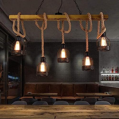 Lámpara vintage rústica de 5 luces para corregir la iluminación en mesas alargadas 2