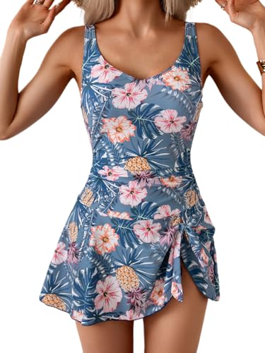Image of Aidonger One Piece Swim Dress Swimsuits for Women Tummy Control Swimdress Skirt Bathing Suit