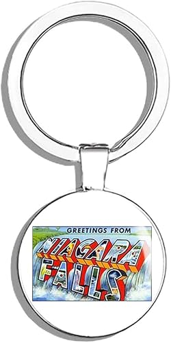 Vintage Greetings from Niagara Falls (Old Postcard Art Logo NY) Llavero de acero inoxidable de doble cara Llavero Llavero Llavero Soporte para