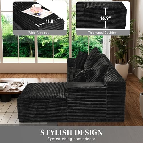 Image of 108 inch Boneless Couches for Living Room, L Shaped Comfy Cloud Modular Sectional Memory Foam Deep Seat Boneless Couch, No Assembly Required Boneless Sofa for Living Room with Right Facing Chaise, Black