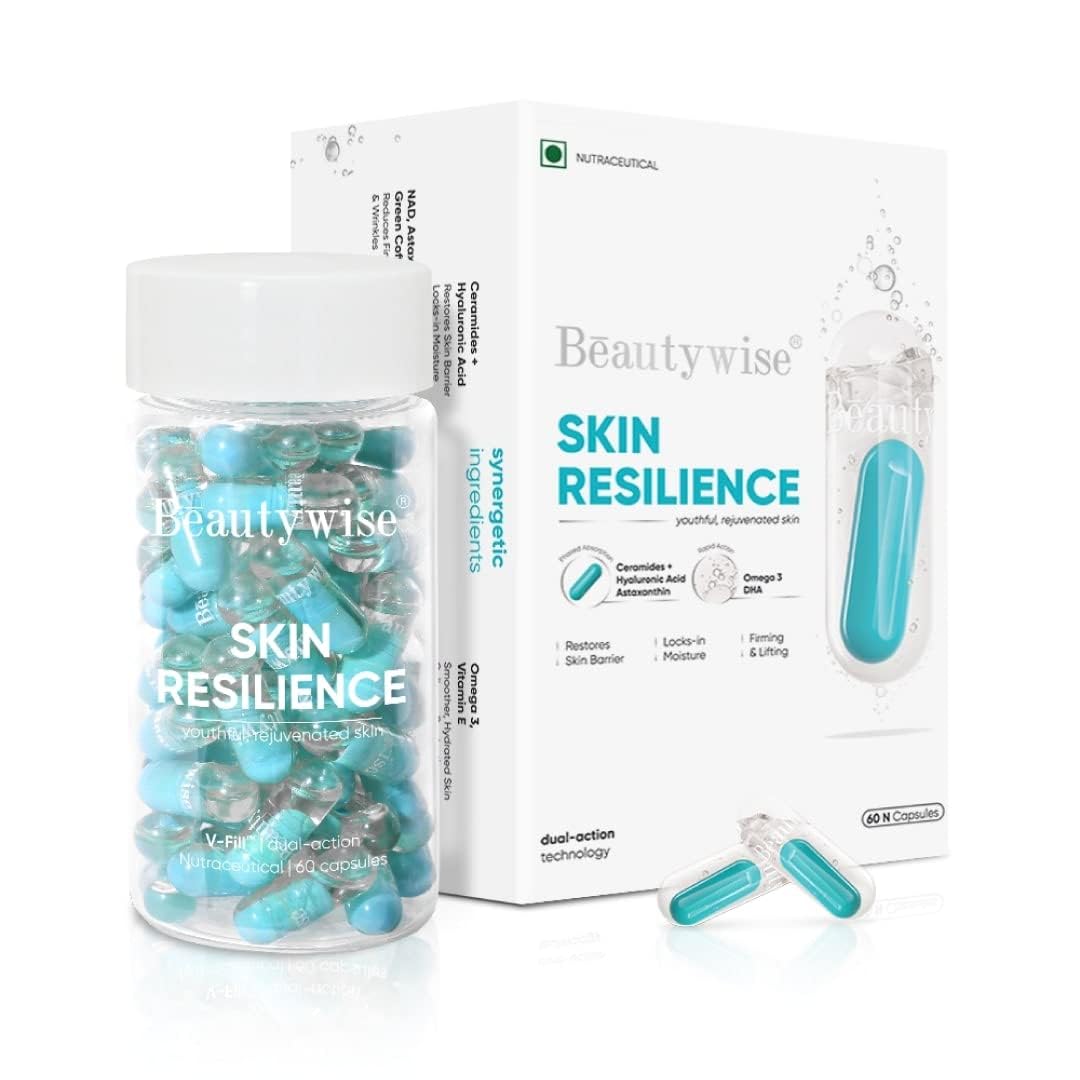 Beautywise Skin Resilience Combination of Ceramides, Hyaluronic Acid & Astaxanthin in Omega-3 | Oil enriched with Vitamin C, E for Skin Moisture and Glowing Skin | 60 Capsules (Pack of 1) (B0C1TGCY1K) Amazon Price History, Amazon Price Tracker