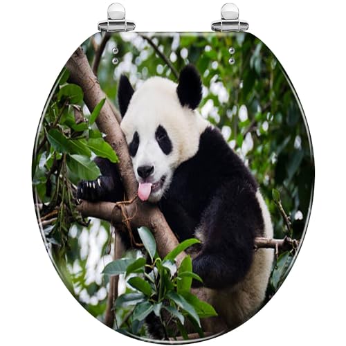 Round Toilet Seat Panda Tongue Out Resin Toilet Seat Slow Quiet Close with Quick-Release Hinges Toilet Seat with Cover Easy to Clean Install