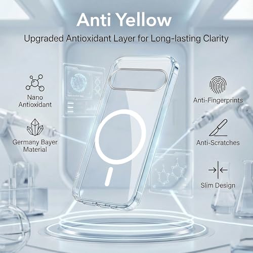 Image of Jkobi Lifetime Anti-Yellow MagSafe Compatible Clear Back Cover Case for Google Pixel 10 (Sleek Hard Crystal | Shockproof and Camera Protection)