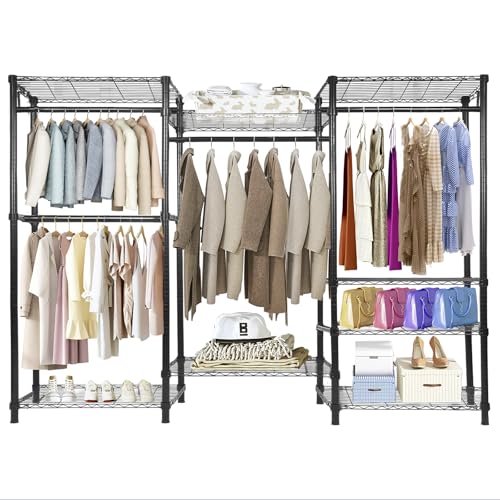 Whitmor Armario portátil resistente con sistema de perchero, organizadores de armario independientes y estante de almacenamiento para colgar ropa, 85.4 pulgadas de largo x 16 pulgadas de ancho x 76