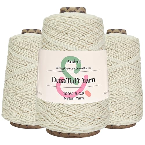 Image of And-et DuraTuft Yarn 45 Vibrant Colors Tufting Nylon Yarn Pack - Ideal for Crochet, Craft Projects - 100% B.C.F. - 3 Cones x 1.66lbs (640yards) - Perfect for Rug Weaving and Knitting (45 Pink Ivory)
