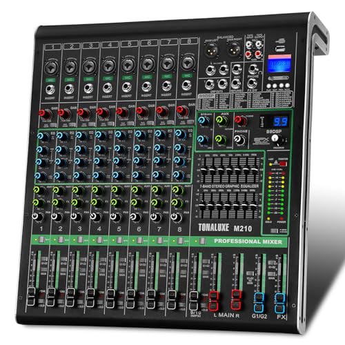 TONALUXE 10 Channel Mixer Audio, Professional Music Sound PA Mixer DJ Mixing Board Console with 99 DSP Effects, Dual 7-Band EQ, Bluetooth, USB Interface, PAD, MUTE Button for Recording Stage Karaoke
