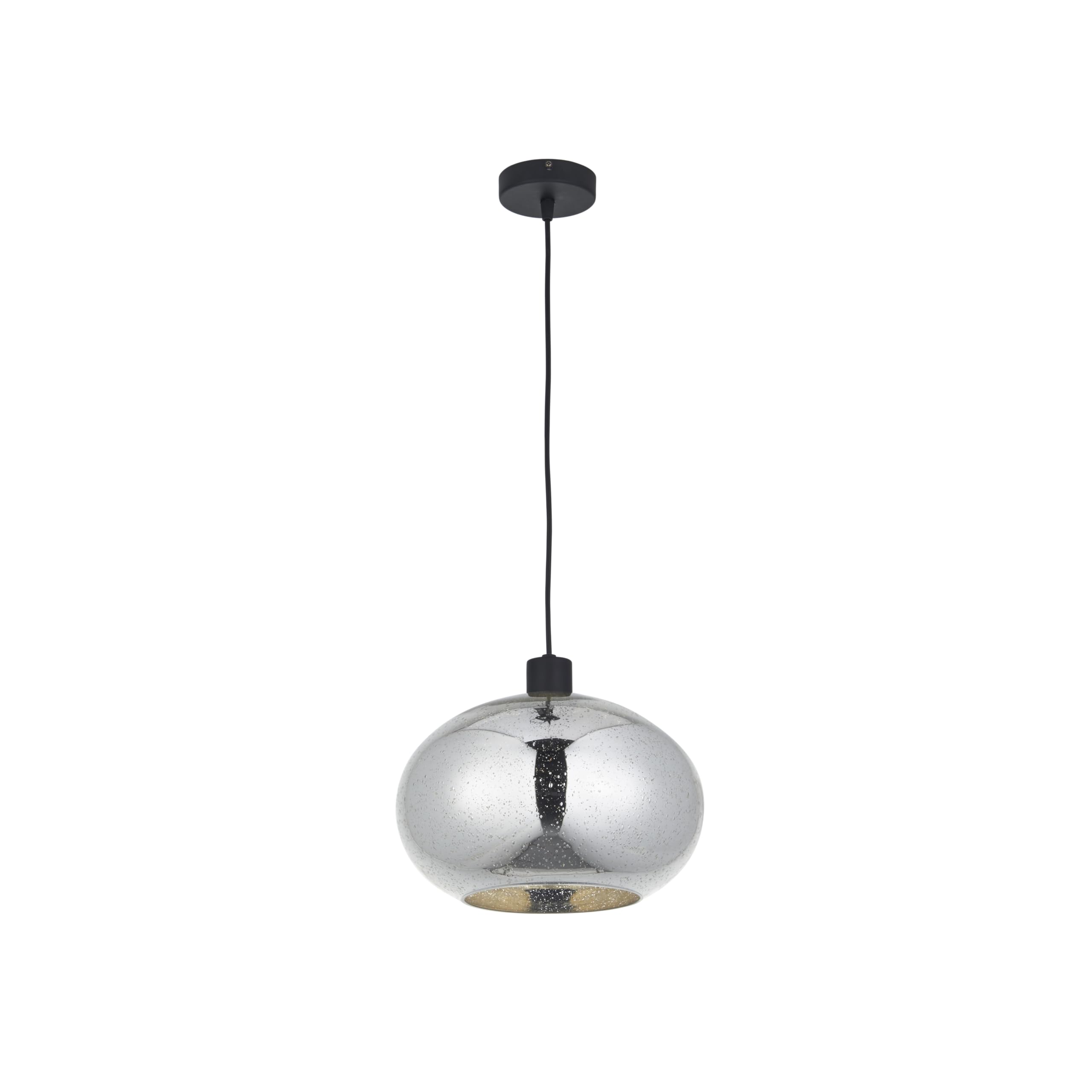firstchoicelighting Chrome Bubble Glass Ceiling Light Pendant with Black Cable Kit, Height Adjustable, Diameter 30cm, Kitchen Island Dining Lighting