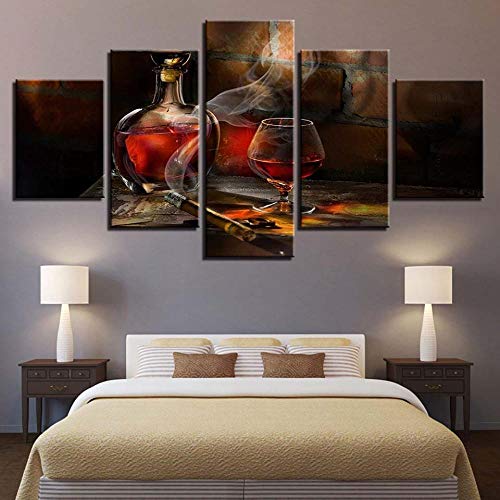 Toile vin rouge et cigarettes image sur verre tableau mural 5 pièces - 3