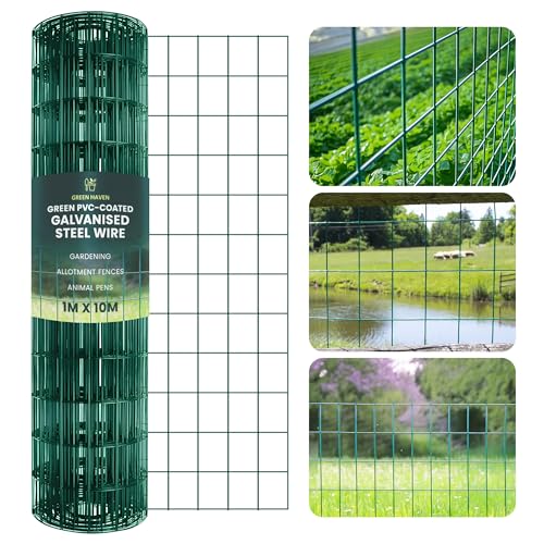 Green Haven Chicken Wire Fence 1M x 10M PVC Coated Garden Fencing Roll Galvanized Steel Mesh for Poultry Pet Barrier & Allotments Durable Easy-to-Install Heavy Duty Garden Wire Mesh