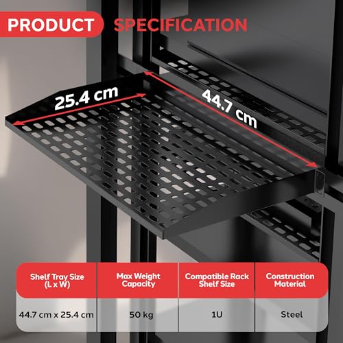 Image of Pyle 19-Inch 1U Server Rack Shelf - 10 pcs. Vented Metal Shelves for Optimal Airflow, Wall or Rack MountableSupports up to 110 lbs, 17 x 10' Shelf Tray for Cabinets, Computers & Network Equipment