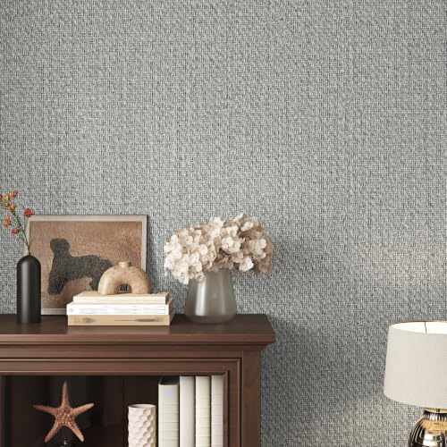 Wallderful Grey Grasscloth Peel and Stick Wallpaper Woven Contact Paper